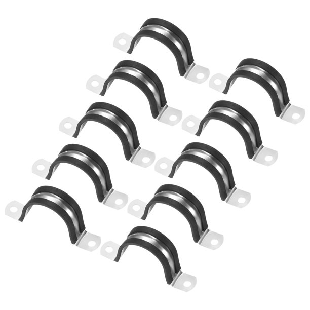Uxcell 10 Paquete de Abrazaderas de Cable 1.65" 304 Acero Inoxidable Goma en Forma de U para Tubo