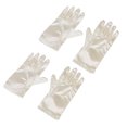 thumbnail image 2 of 2 juegos de guantes elegantes de satén para niñas, vestido de satén elástico, guantes cortos para ocasiones especiales, fiesta de boda, blanco lechoso, 2 of 5