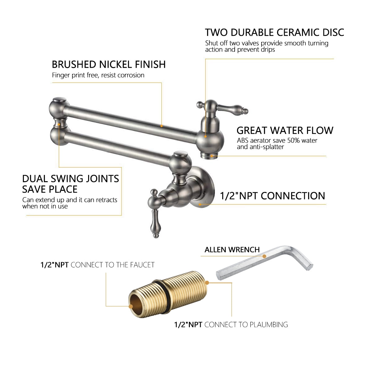 Folding faucet Pot Filler Faucet Wall Mounta