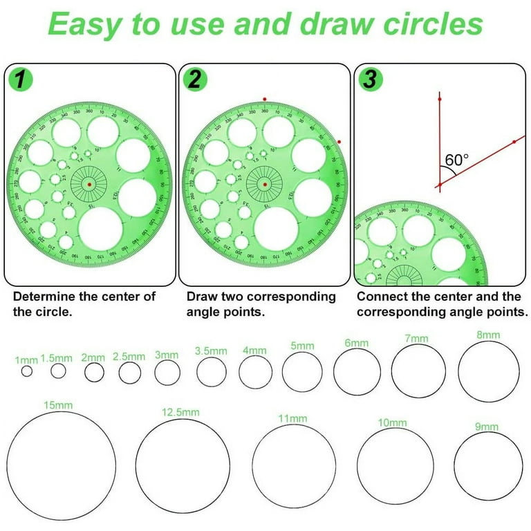  Circle Templates Measuring Geometry Ruler, 2Pcs