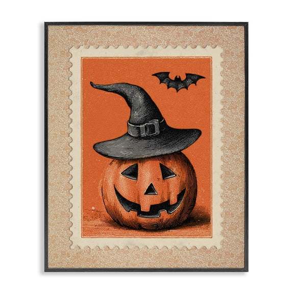 Vintage Jack-o-Lantern Stamp Black Framed Giclee Art, design by Arlington Prints
