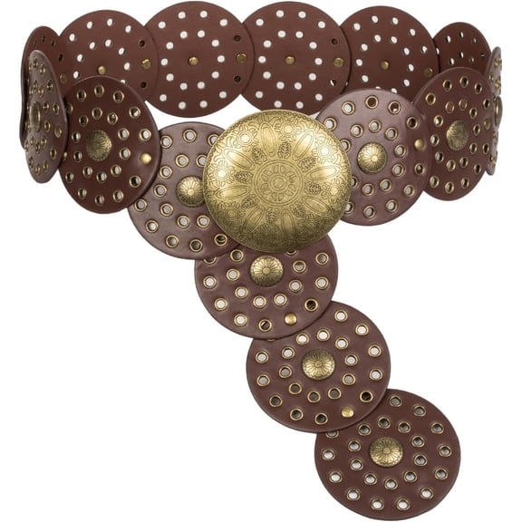 Wide--Disc-Belt-Cowgirl Bohe--Belts for Women  Circle-Faux-Leather-Belt for Jeans & Dresses