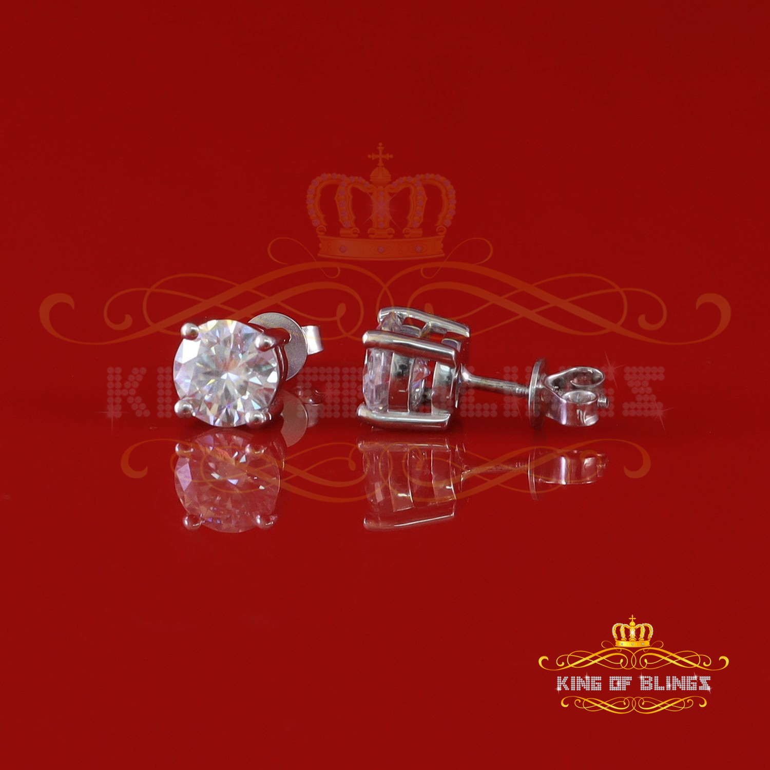 10k Real White Gold with 3.50ct Round VVS 'D' Color Moissanite Stud Earrings