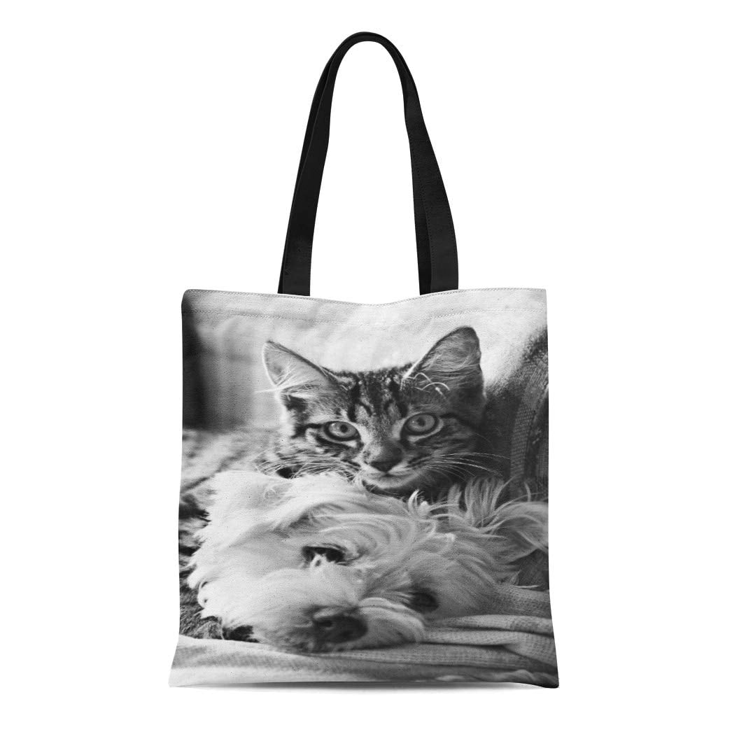 NUDECOR Canvas Tote Bag Australia Photography Best of Dog Cute Puppy Black White Reusable Handbag Shoulder Grocery Shopping Bags Walmart