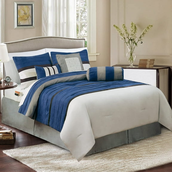 Elegant Comfort 12-Piece Bed-in-a-Bag, Cirena Microsuede Comforter Collection with 6-Piece Sheet Set, Smart Pockets and Decorative Pillows, All Season Bedding, 12PC Cirena, Full, Blue