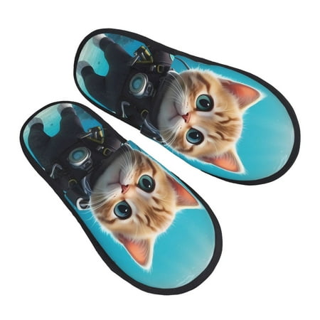 

Kdxio Underwater Diving Cat Pattern Slippers for Women Memory Foam Fuzzy House Slippers Bedroom Non-slip Warm Womens Slippers