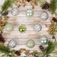 thumbnail image 3 of National Tree Company Christmas Ornaments, Silver, Blue, and Green, Ball Ornaments, Glittered, Set of 9, 3 of 5
