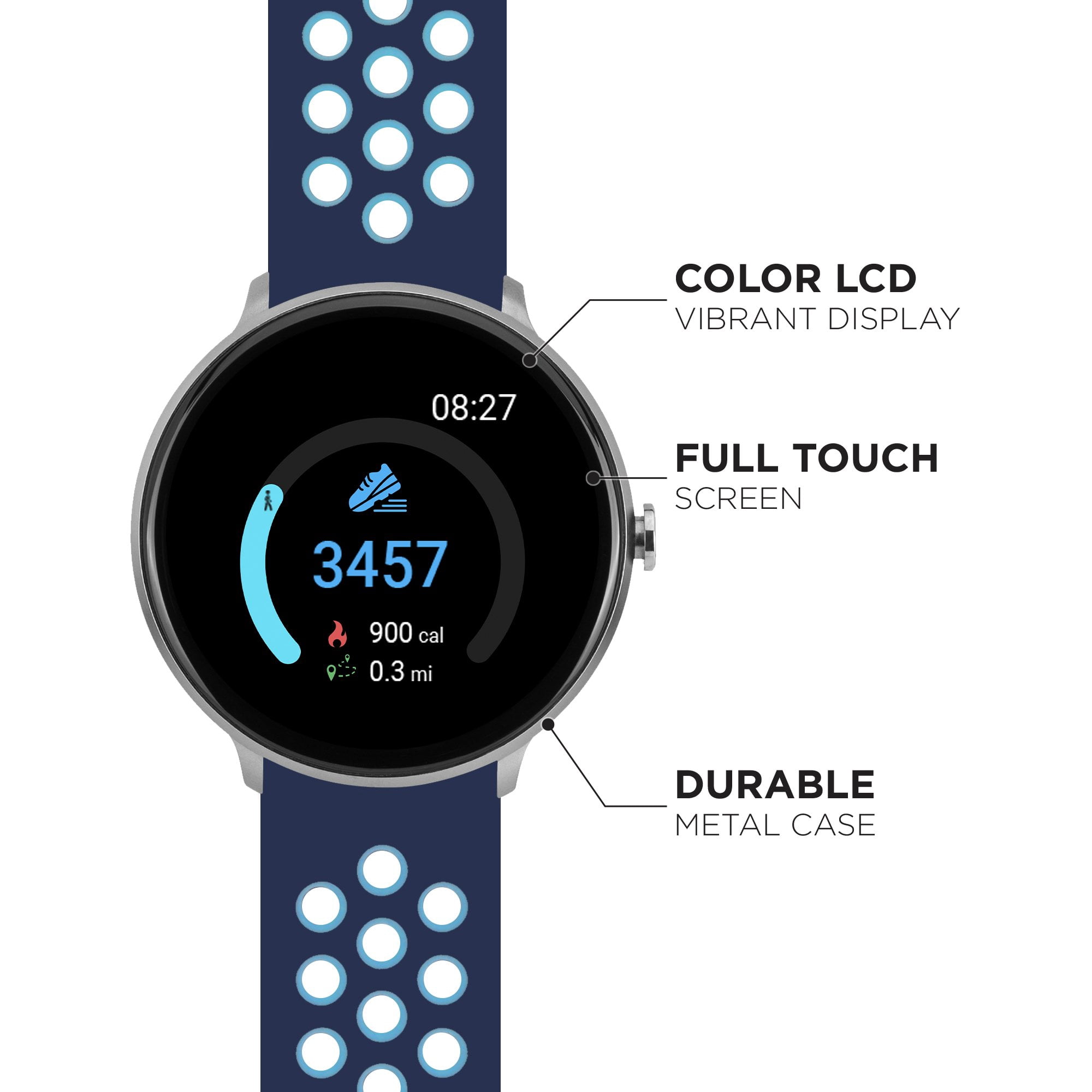 iTouch Sport Smartwatch Fitness Tracker Heart Rate Step Counter Sleep Monitor Messages IP68 Swimming Waterproof for Women and Men up to 30 Day Battery Touch Screen Compatible with Android & IOS (43mm)