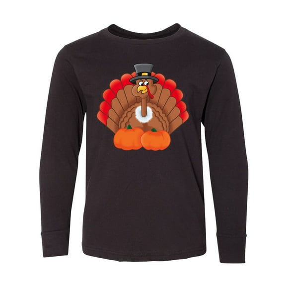 Inktastic Thanksgiving Turkey with Pumpkin Long Sleeve Youth T-Shirt