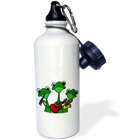 - 3dRose Cute Green Tree Frogs Playing Musical Instruments, Sports Water Bottle, 21oz