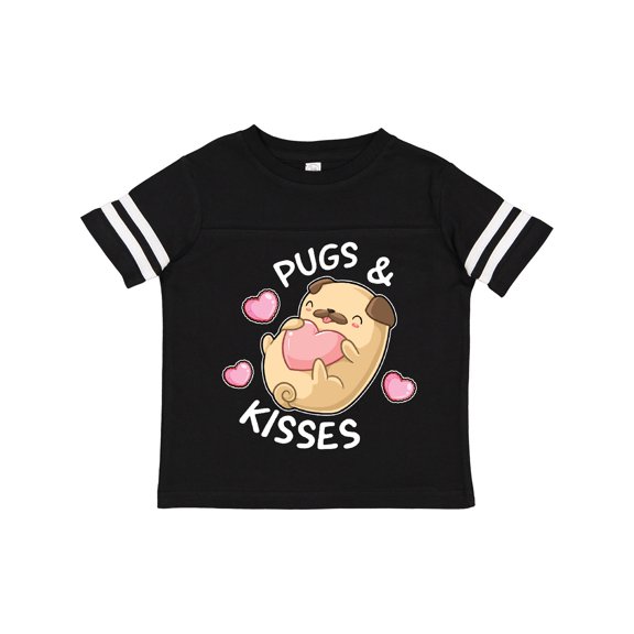 Inktastic Valentines Day Pugs and Kisses with Pink Hearts Boys or Girls Toddler T-Shirt