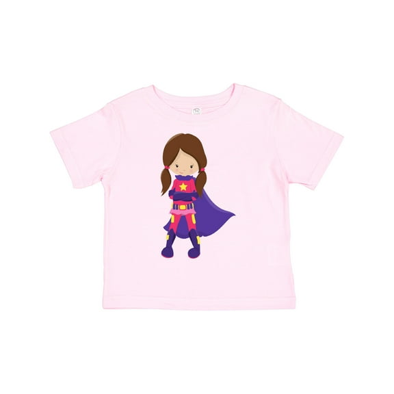 Inktastic Superhero Girl, Brown Hair, Cute Girl, Purple Cape Girls Toddler T-Shirt