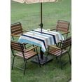 thumbnail image 5 of Square Outdoor Tablecloth with Umbrella Hole Blue Grey Striped Outside Table Cloth Waterproof Patio Table Cover Farmhouse Stripes Simple Art Zipper Tablecloths for Picnic Party Camping 60x60 Inch, 5 of 8