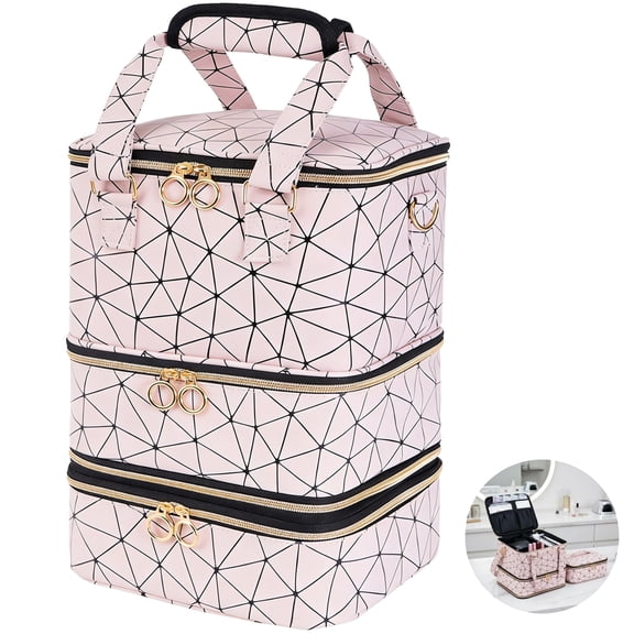 3-Layer Nail Polish Organizer Bag, Large Capacity Nail Kit Storage Carrying Case, Removable Dividers, Professional Travel Manicure Tools Organizer, Pink Spider Pattern, 13.38 x 9.5 x 8 in