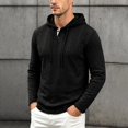 thumbnail image 5 of Men's Knit Hooded Henley Shirt, Drawstring Long Sleeve Pullover Top, Textured Loose Fit Spring-Fall Casuall Daily Streetwear Clothes Black XL, 5 of 6