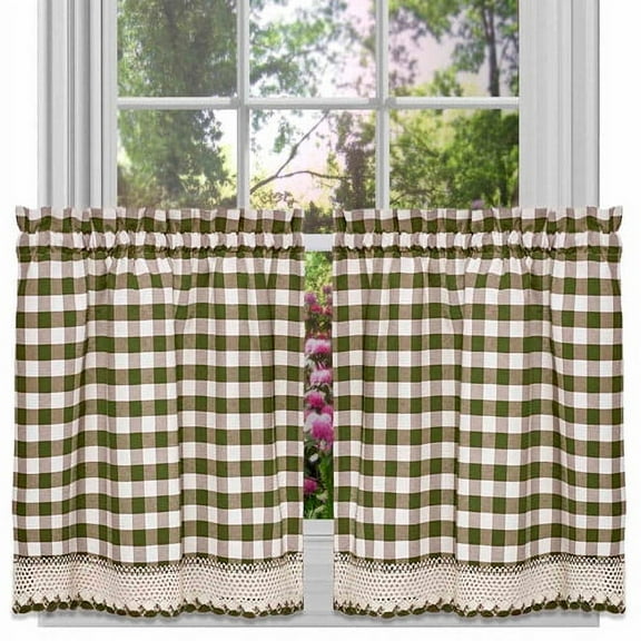 Achim Buffalo Check Kitchen Curtains, Set of 2 Tiers, 58 x 24, Sage
