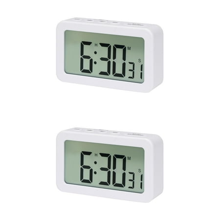 Unique Bargains 2 Pcs Small Loud Alarm Clock Battery Operated Desk Clock White White