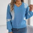 thumbnail image 5 of Itsame Women Pullover Sweaters Loose V-Neck Sweater Long Sleeve Printed Casual Sweatertop Sky Blue Size L, 5 of 7