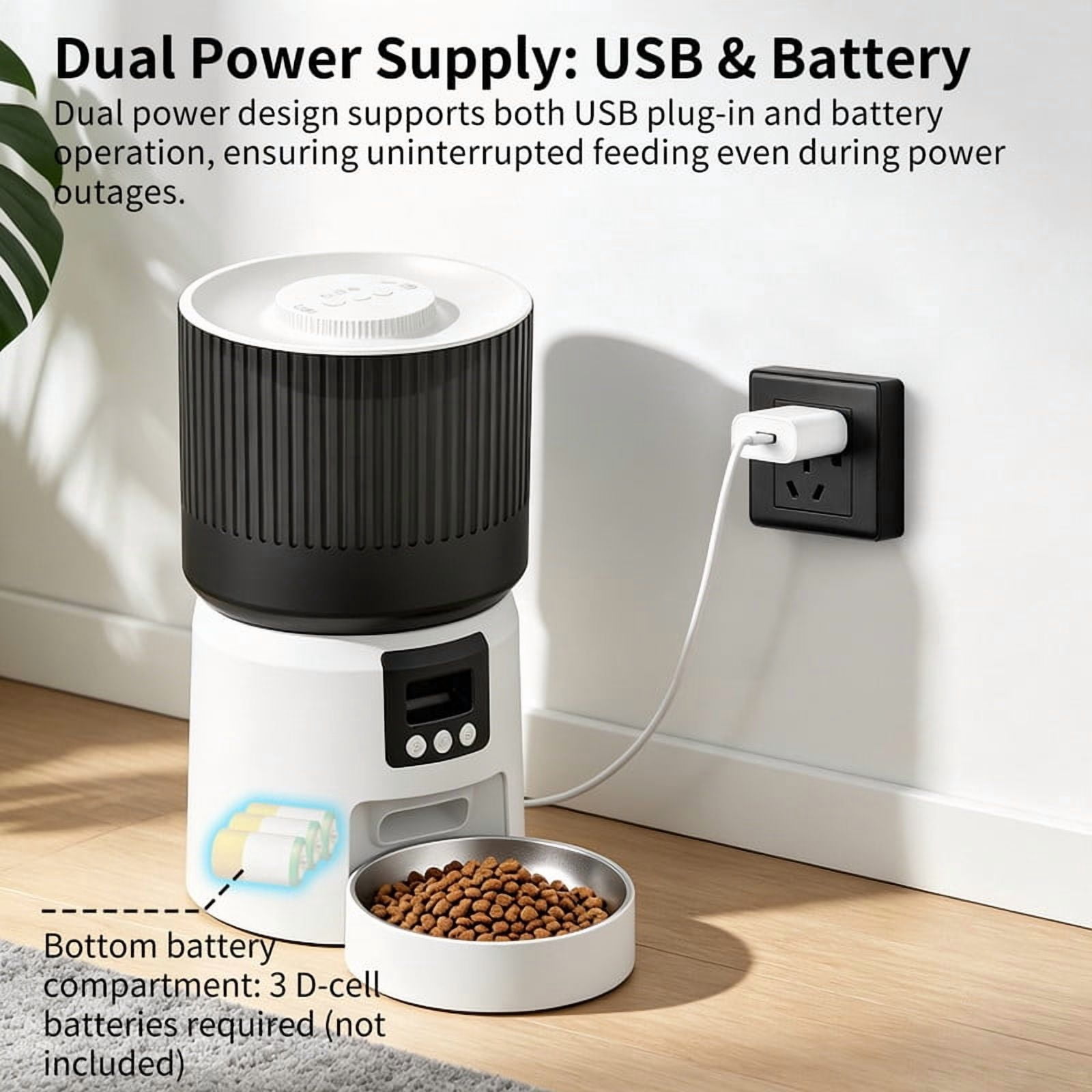 Qifang WiFi Automatic Pet Feeder with Camera, 4L Cat Dog Food Dispenser, APP Timed Feeding, Two-Way Audio, Night Vision, Anti-Clog, Dual Power