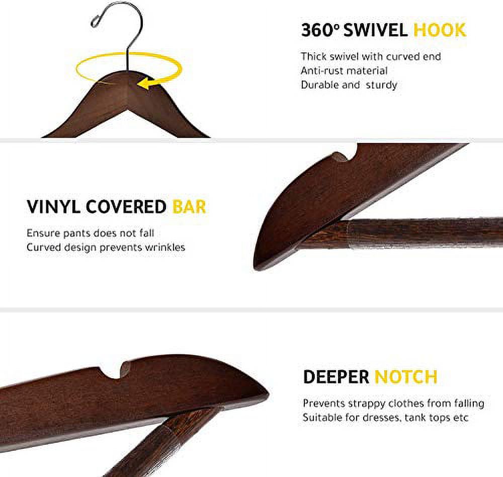 Quality Wooden Hangers - Slightly Curved Hanger 80 Pack Sets - Solid Wood Coat Hangers with Stylish Chrome Hooks - Heavy-Duty Clothes, Jacket, Shirt, Pants, Suit Hangers (Walnut - Chrome Hook, 80)