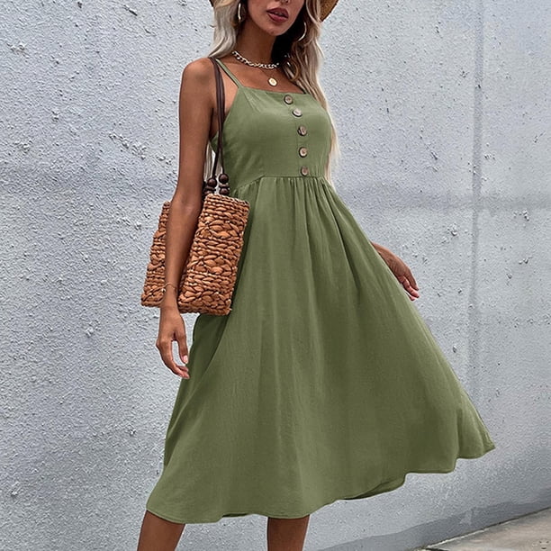 Summer Fashion Dresses for Women 2024 Plus Size Camisole Dress Slim Solid  Color Cotton And Linen Dress - Walmart Business Supplies