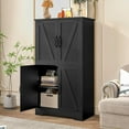 thumbnail image 4 of TEENFON Farmhouse Storage Cabinet with 2 Adjustable Shelves, Bathroom Storage Cabinet with 4 Doors, Cupboard for Kitchen, Living Room, Black, 4 of 18