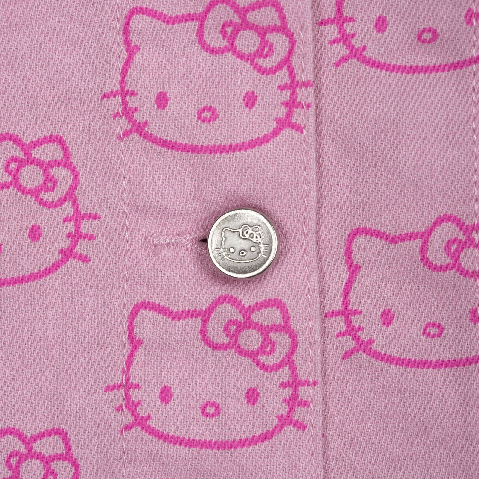 Hello Kitty Little Girls' Lined Denim Jersey Jacket with Graphic Patches Light Pink Hello Kitty