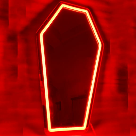 Coffin Mirror Neon Sign,Gothic Neon Sign for Wall Decor,Goth Lovers,Gothic Cathedral Decor Gift