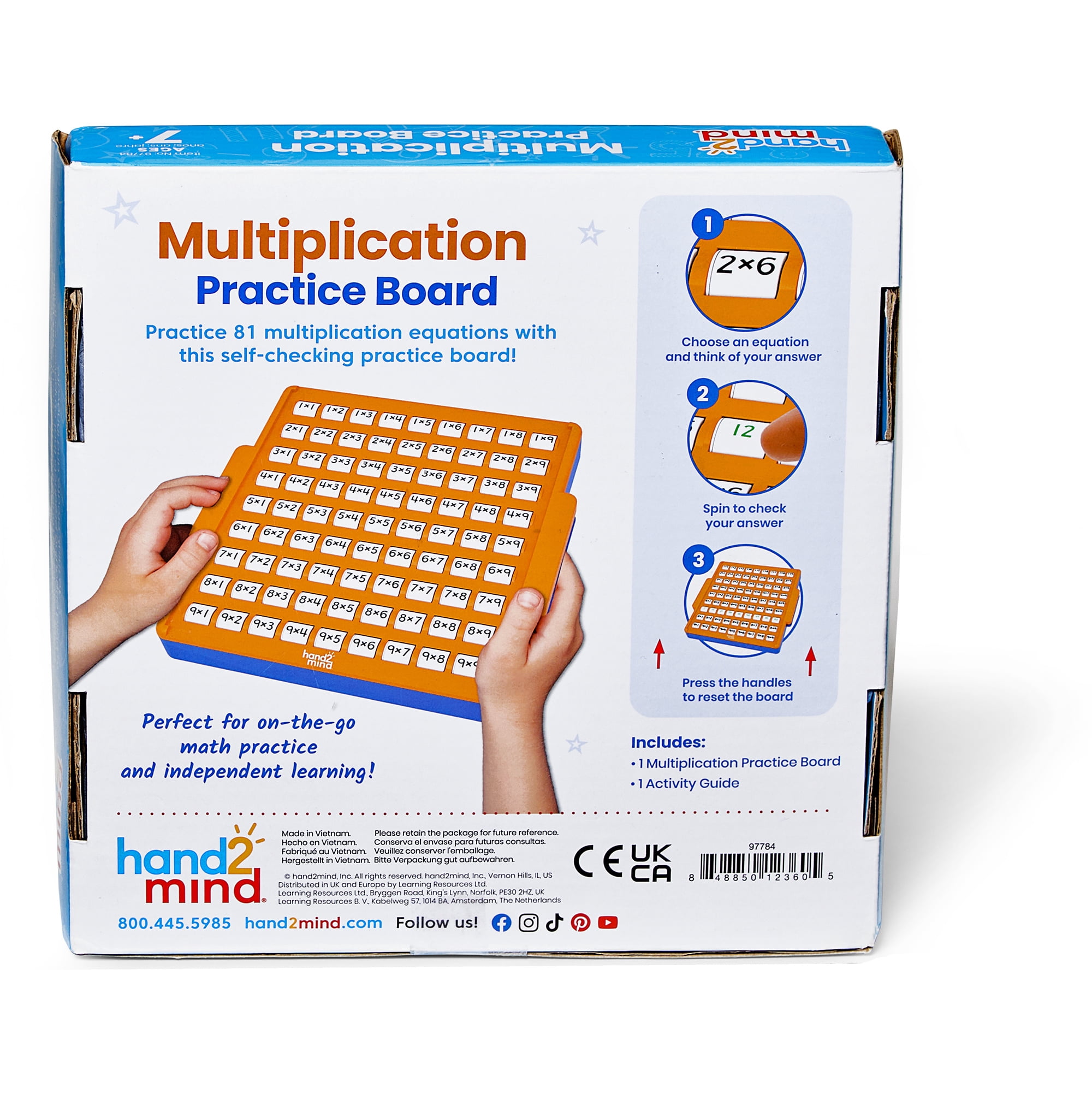 hand2mind Multiplication Practice Board, Elementary Math Manipulatives, Kids Learning Toys 7+
