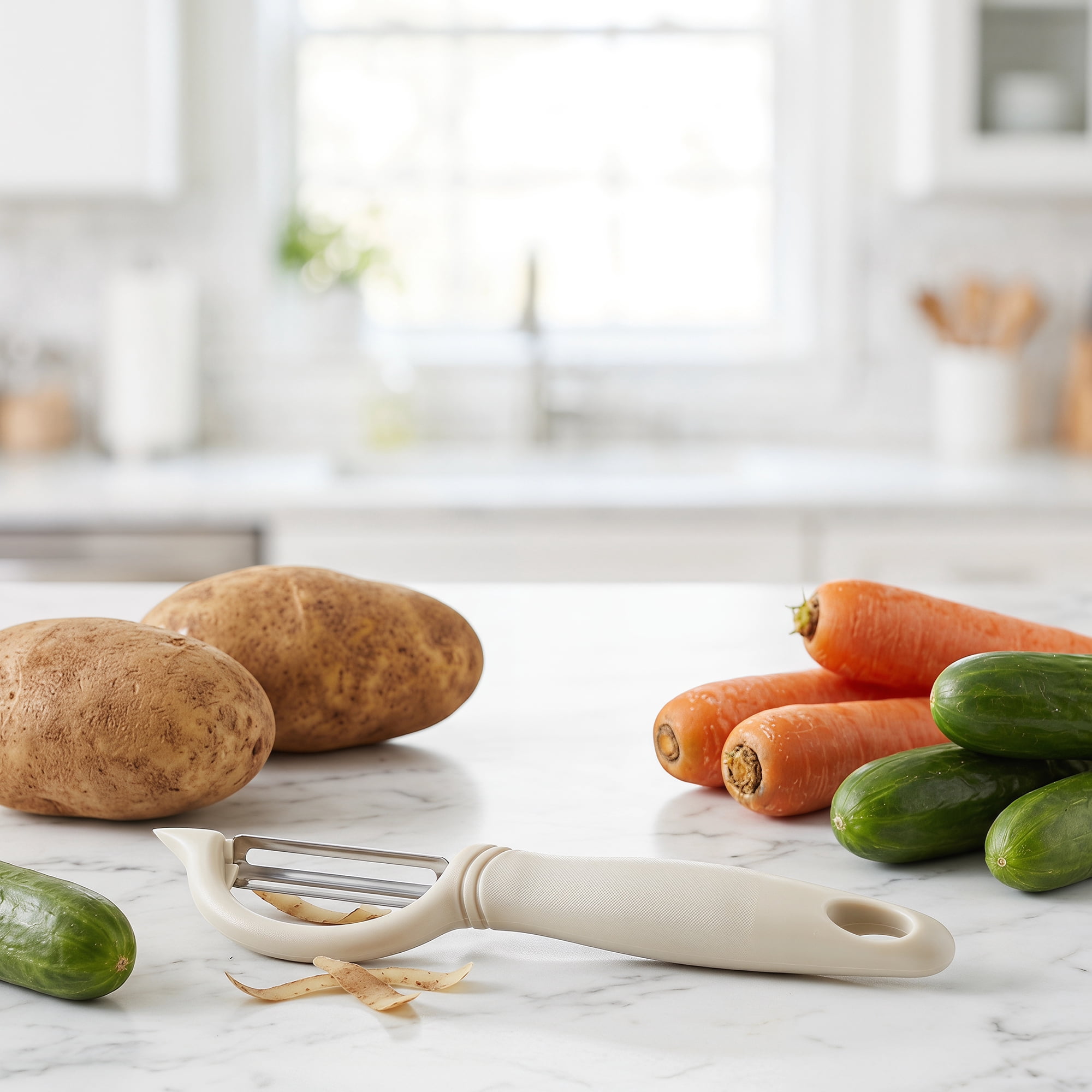Unique Bargains Plastic Durable Potato Peeler with Ergonomic Handle White 7.1x1.3 inch