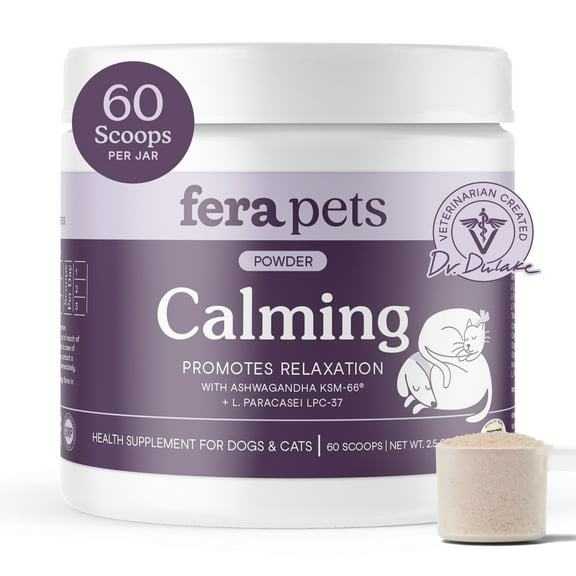 Fera Pets Cat & Dog Calming Powder - With Ashwagandha & L-Theanine - Promotes Stress Relief - 60 Scoops