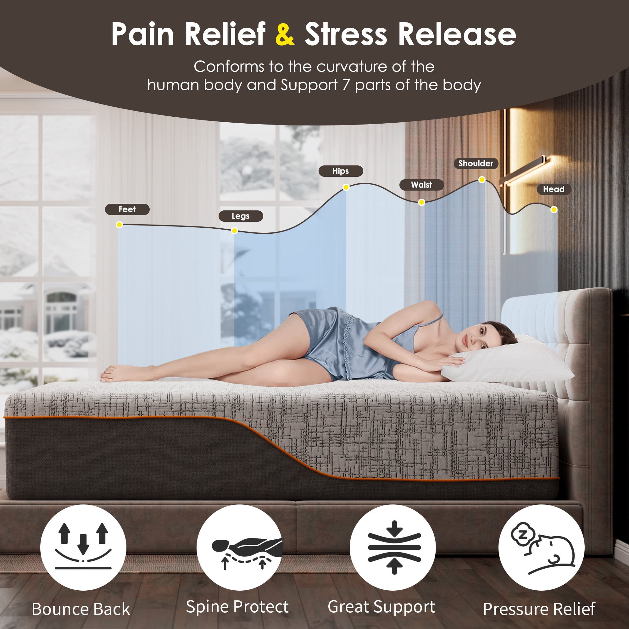 Bamboo Charcoal & Green Tea Memory Foam Mattress,12 Inch Queen Size Medium Firm Cooling Gel Mattress for Pressure Relief, CertiPUR-US Certified & Fiberglass Free,Washable Cover, Mattress in A Box