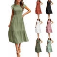 thumbnail image 3 of Herbert Women's Flutter Sleeve Tiered Maxi Dress, Smocked Elastic Waist Ruffle Layered Long Dress with Puff Sleeves,S,Pink, 3 of 32