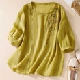 thumbnail image 2 of New Summer Arrivals Olyvenn Women's Peasant Tops Summer Mexican Embroidered Shirts Loose Cotton Linen Short Sleeve Blouses Trendy Tees Yellow M, 2 of 6
