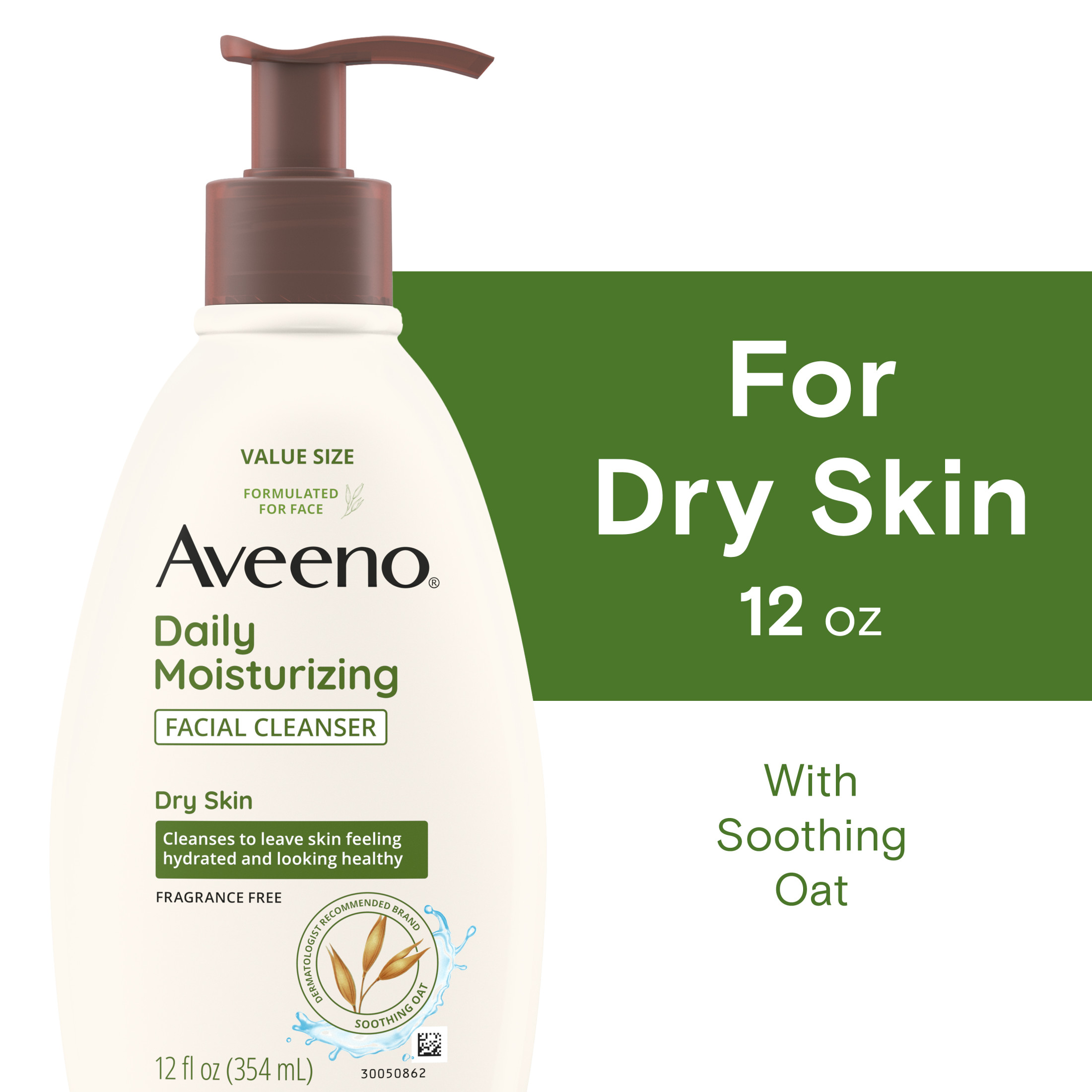 Aveeno Daily Moisturizing Facial Cleanser for Dry Skin, Soothing Oat Face Wash, 12 oz