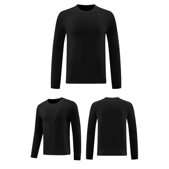 M-4X Plus Size T Shirts with Zipper Pocket Long Sleeve Big & Tall Running T-Shirts Solid Stretchy Slim Crewneck Cooling Athletic Tees Tops