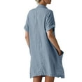 thumbnail image 3 of WISEFIN Women Solid Color Button Short Sleeve Cotton Linen Shirt Dress Plus Size M-5XL, 3 of 3