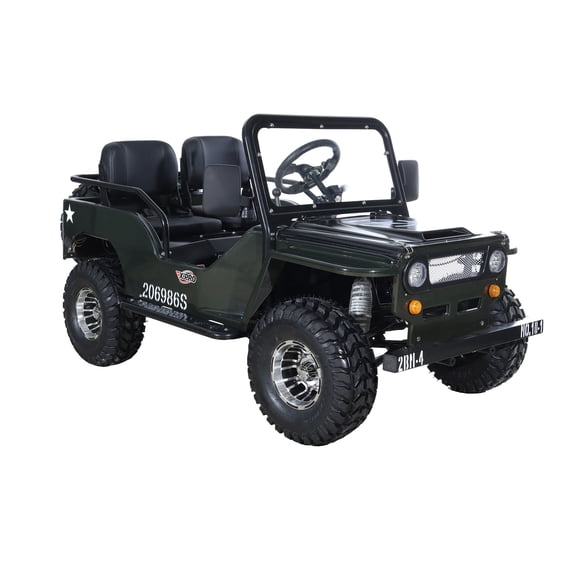 X-Pro Ranger 125 125cc Go Kart Gas Mini Jeep, 3-Speed Semi-Automatic Transmission, LED Headlights with Big 18" Aluminium Rim Wheels!(Army Green)