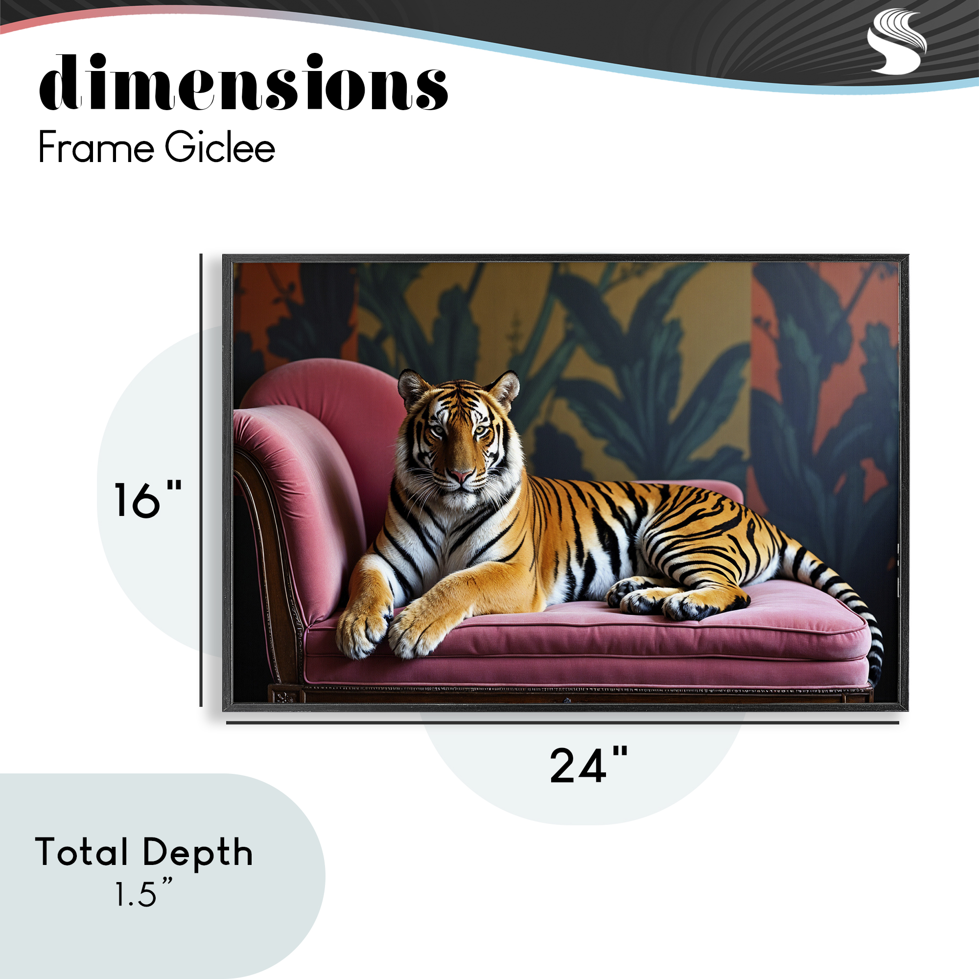 Exotic Tiger Lounging Black Framed Giclee Art, design by Lettered and Lined
