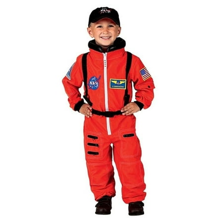 Aeromax Jr. Astronaut Suit Kids Costume w/ Cap and NASA patches, ORANGE, Size (8/10)