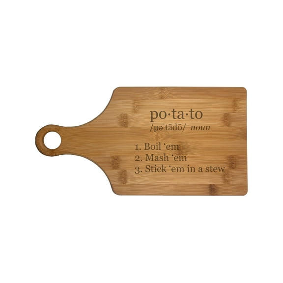 PrecisionNC Nerdy Gifts Potato Definition Engraved Paddle Shaped Natural Wood Cutting Board Kitchen Decor Bamboo