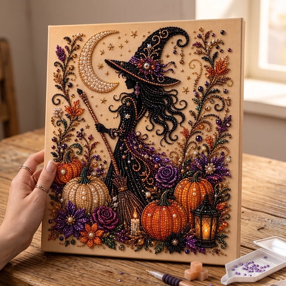 Diamond Art Kits for Adults, Halloween Ghost Pearl Art DIY Craft Kit with Crystal Beads, Halloween Diamond Art Home Wall Decor 7.87in*7.87in