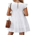 thumbnail image 4 of PENGXIANG Robe Plissée Décontractée pour Femmes Adultes Printemps Couleur Unie Col Manches Courtes une Pièce, 4 of 5