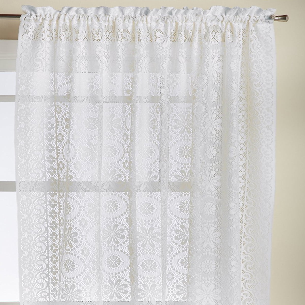 Luxurious Old World Style Lace Window Curtain Panel 58"Wx84"L White or Cream
