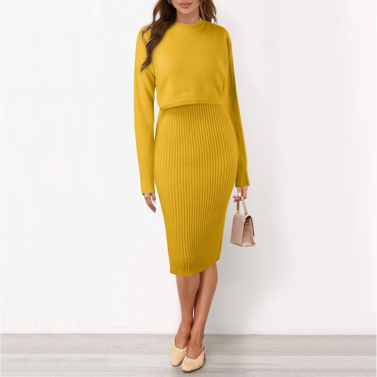 Women Knitted Dress Two Piece Suit Pullover Top And Dress Bodycon 2 Piece  Set Midi Dress Knitted Dress Set Women Gown Dress Lightweight Summer Dresses  plus Size Long Satin Dress for Women