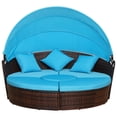 thumbnail image 1 of Outsunny 4-piece Cushioned Outdoor Rattan Wicker Round Sunbed or Conversational Sofa Set with Sun Canopy, Brown, 1 of 9