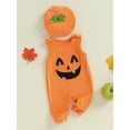 thumbnail image 3 of Nygoyerh Baby Girls Fall Halloween Romper Newborn 3M 6M 12M 18M Cute Playwear Pumpkin Print Sleeveless Jumpsuits with Hat 2PCS Outfit Infant Clothing, 3 of 8