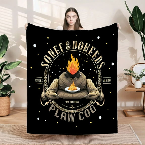 Cozy Flannel Blanket with Mystical Flame Design - Soft Warm Durable for Sofa Travel Bed & Chair - Perfect for Comfort