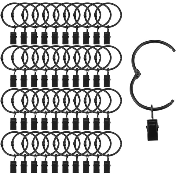 40 Pack Openable Curtain Rings with Clips Metal Hangers Ring 1.5 inch Interior Diameter Rust Proof for Heavy Duty Vintage Decorative Drapery Eyelet Curtain Rods Black