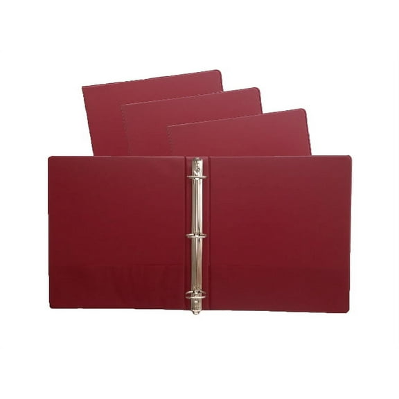 Burgundy Vinyl Standard 3-Ring Binders, 1.5-Inch, for 8.5" x 11" Sheets, with Inside Pockets, 4-Pack